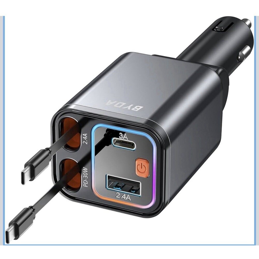 4 in 1 Retractable Car Charger,69W For Apple+Type C &RGB [Black], RGB [Black]